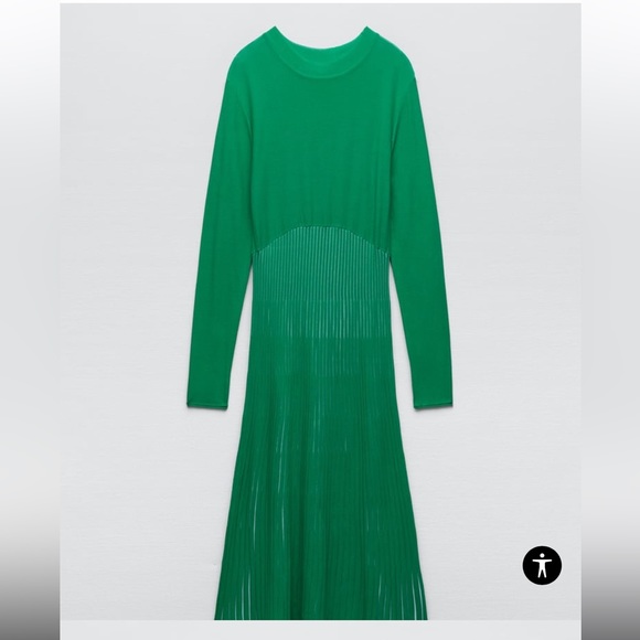 ZARA PLEATED KNIT MIDI DRESS - Picture 7 of 9